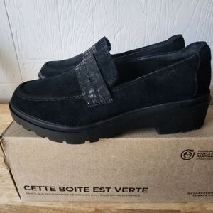 Clarks Calla Ease Black Suede Loafers